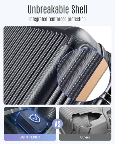 LIGHT FLIGHT 3 Pieces Luggage Sets with Spinner Wheels Hardshell TSA Lock - color: Black