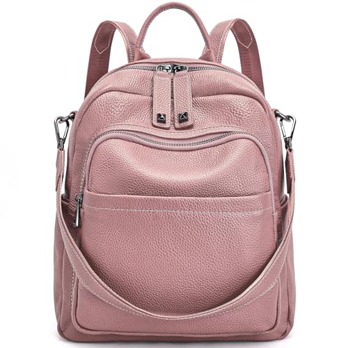BOYATU Genuine Leather Backpack Purse Women: Convertible Elegant Backpacks - color: 06 Medium-coral Pink