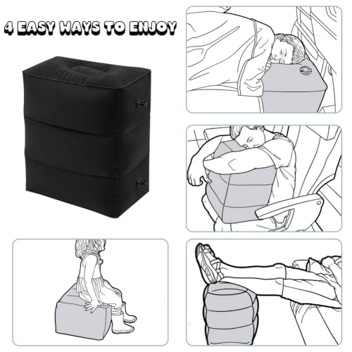 Inflatable Travel Foot Rest Pillow with Hand Pump, 3 Layer Height - color: Black