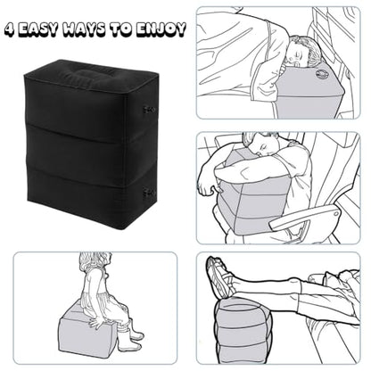 Inflatable Travel Foot Rest Pillow with Hand Pump, 3 Layer Height - color: Black