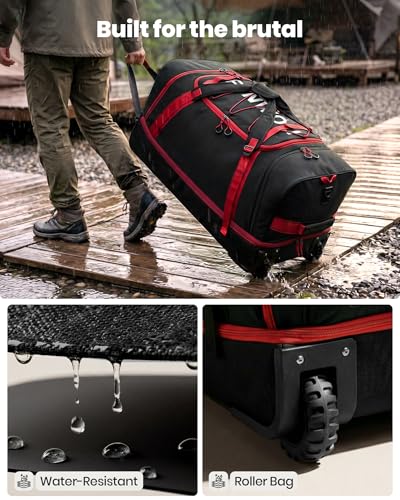 Fanwoli 100L Rolling Duffle Bag with Wheels, Foldable Travel Duffel - color: Red-2