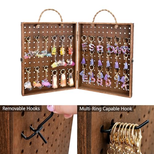 MOOCA Foldable Wooden Pegboard Jewelry Display with 48 Hooks, Brown - color: Brown