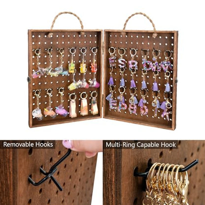 MOOCA Foldable Wooden Pegboard Jewelry Display with 48 Hooks, Brown - color: Brown