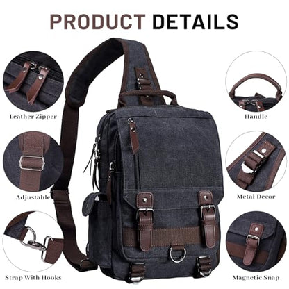 mygreen Canvas Cross Body Messenger Bag Shoulder Sling Backpack Travel Rucksack - color: Khaki, size: Large