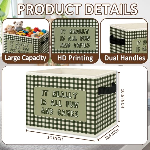 Green Gingham Kids Playroom Storage Bins Box Collapsible Basket - color: Color09