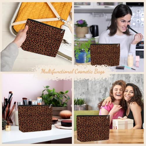 Retro Leopard Print Makeup Bag Cosmetic Bag, Makeup Organizer for Women - color: Reddish Brown Leopard Print 585