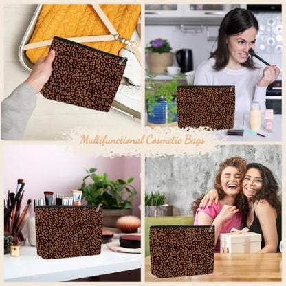 Retro Leopard Print Makeup Bag Cosmetic Bag, Makeup Organizer for Women - color: Reddish Brown Leopard Print 585