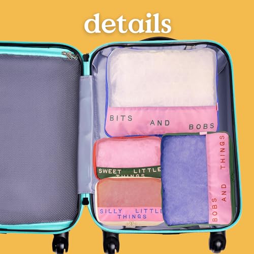 ban.do Packing Cube Set of 4, Bits and Bobs | Polyester and Mesh Packing Organizers, Includes 4 Foldable Luggage Packer Bags in Various Sizes with Quote Designs - color: Bits and Bobs