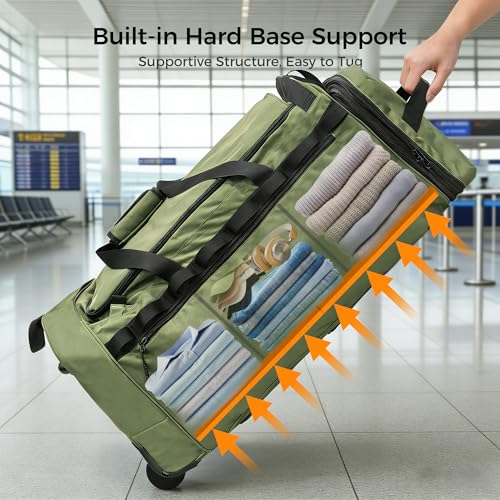 Rolling Duffel Bag with 3 Wheels, 28 Inch 110L Waterproof, Green - color: Green