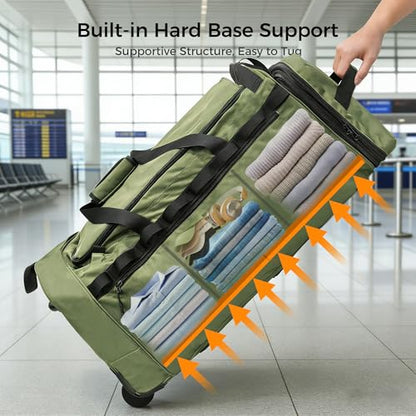 Rolling Duffel Bag with 3 Wheels, 28 Inch 110L Waterproof, Green - color: Green