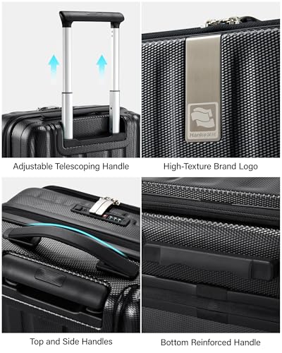 Hanke Top Opening Carry-On - Expandable 16 Inch Airline Approved Spinner - color: Jet Black, size: 16 Inch Expandable