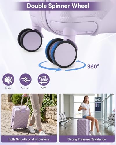 Somago Luggage Sets 2pcs, Hardside 20"/24" with Duffle & Toiletry Pouch - color: Light Purple, size: 4 Pieces Set (20/24/DB/TB)