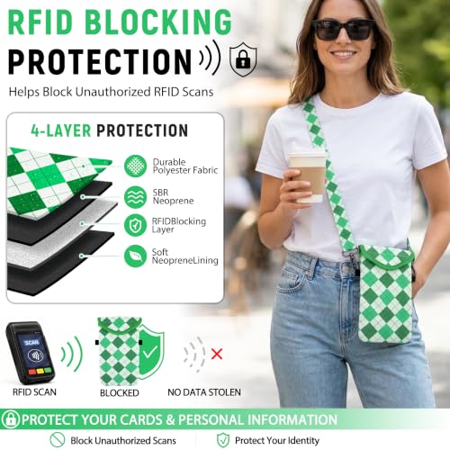 KJQJLY RFID Blocking Neoprene Cell Phone Sleeve (Green Gradient Checkered) - color: Green Gradient Checkered