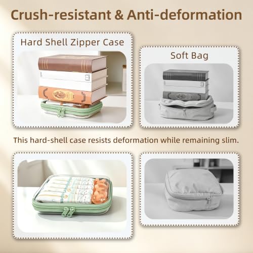 3-PCS Medium Clear Hard Shell Zipper Pouches, Clear Zipper Bags (3M, Green) - color: Green, size: 3M