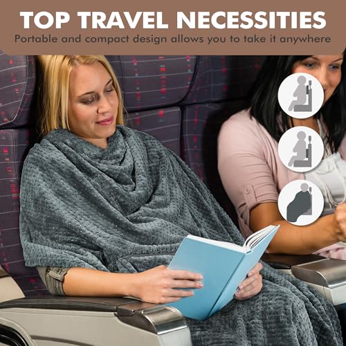 Tirrinia Travel Portable Blanket with Feet Airplane Office Poncho - color: Grey Honeycomb