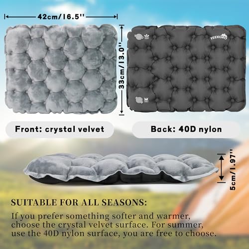 Inflatable Seat Cushion, Lightweight Waterproof Stadium Seat Pads - color: Crystal Velvet Gray