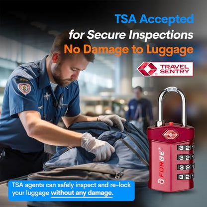 Forge Travel Lock,TSA Approved Luggage Locks for Air Travel, Gym Lockers, School Lockers, Pelican Cases, Gun Case, Easy Read Dials, Durable Alloy Body - color: Red 4 Pack