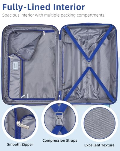 LARVENDER Carry on Luggage Sets 3 Piece, 20 Inch Suitcases, Navy Glow - color: Navy Glow 20BP, size: 3 Piece Set (Backpack/TB/20)