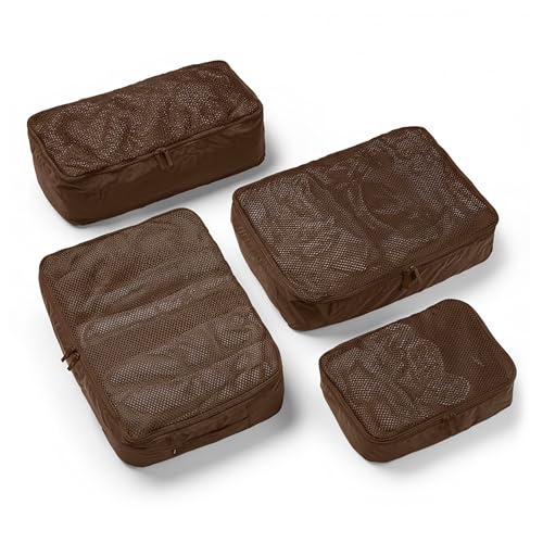 July Packing Cells, 4 Set Packing Cubes, Luggage Organizer Bags, Dark Brown - color: Dark Brown