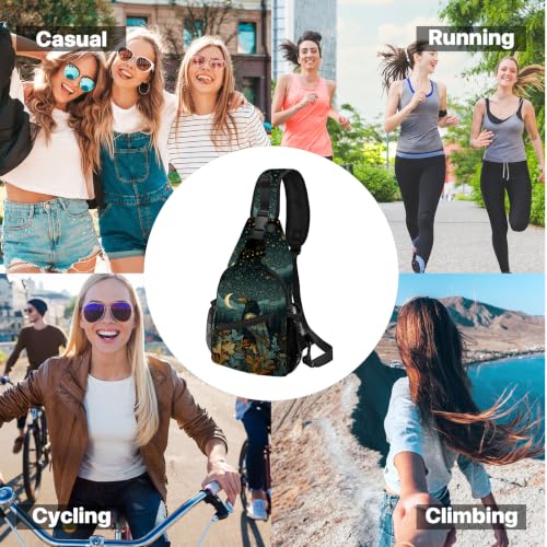 FyLybois Sling Bag Travel Crossbody Backpack for Women Chest Daypack - color: Black