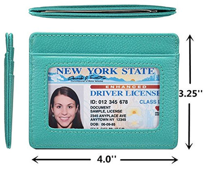 KALMORE womens Credit Holder Genuine Leather Slim Minimalist Card Case Wallet, Black With Id Window - color: Light Blue With Id window