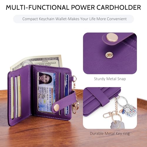 POIUGOYA Slim Wallet for Women RFID Card Holder Keychain - color: Dark Purple