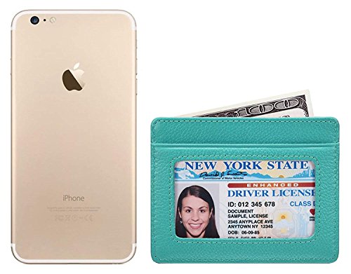 KALMORE womens Credit Holder Genuine Leather Slim Minimalist Card Case Wallet, Black With Id Window - color: Light Blue With Id window