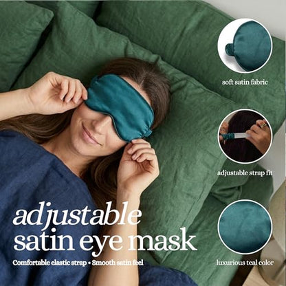 Funky Junque Adjustable Satin Sleep Mask Filled Eye Mask Blindfold for Women, Ultra Lightweight, Blocks Light, Soft, Ideal for Home, Travel, Meditation - Teal | Soft satin sleep mask with adjustable strap for travel, naps, meditation, flights & restful sl