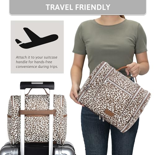 Pearl Angeli Hanging Travel Toiletry Bag for Women, Large Makeup Organizer - color: Khaki Lepoard