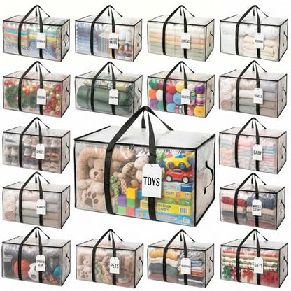 ClearSpace 튼튼한 이동 가방 또는 뚜껑이 있는 보관함, 투명, 18팩 - color: 투명., size: 18 Pack