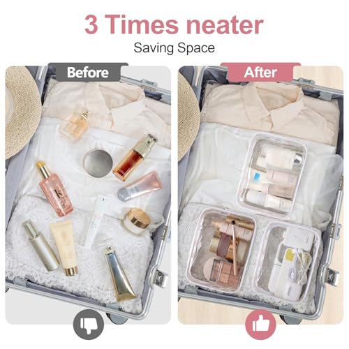 PACKISM TSA Approved Toiletry Bag - White Flower Print Clear Makeup Bag - color: LB-Flower Print, size: Medium Set