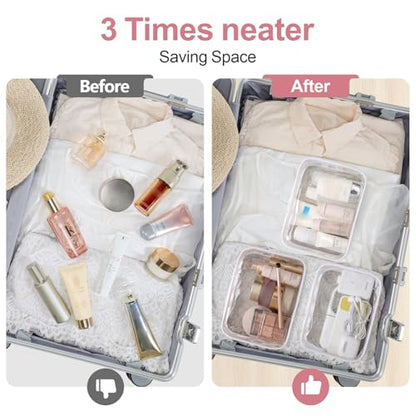 PACKISM TSA Approved Toiletry Bag - White Flower Print Clear Makeup Bag - color: LB-Flower Print, size: Medium Set