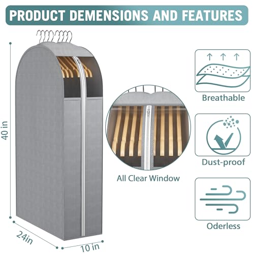 Liuoud 10" Gusseted Garment Bags for Hanging Clothes with Clear Window, 40" - color: Grey with window, size: 40 inch