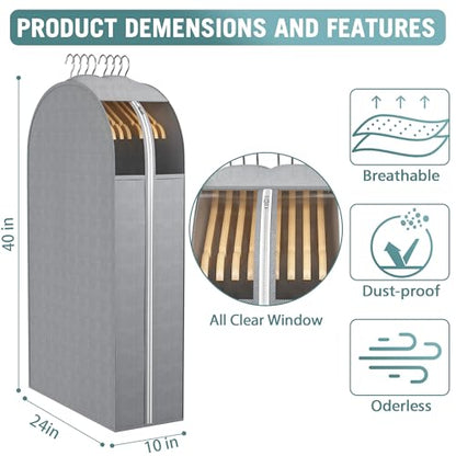 Liuoud 10" Gusseted Garment Bags for Hanging Clothes with Clear Window, 40" - color: Grey with window, size: 40 inch