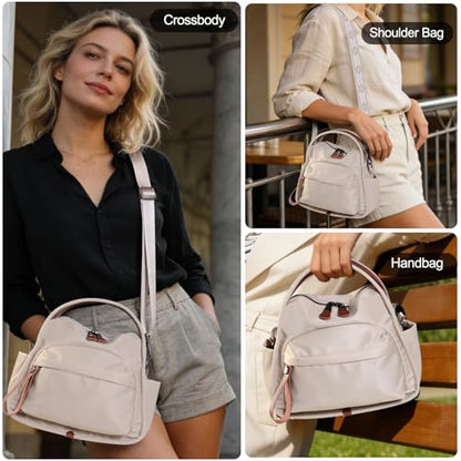 Nylon Top Handle Crossbody Bags for Women with 2 Adjustable Straps - color: 02-khaki