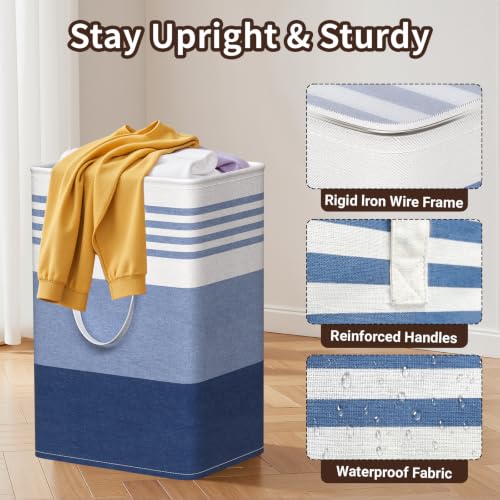 WOWBOX 2 Pack Laundry Baskets, Collapsible Dirty Clothes Laundry Hampers - color: Blue, size: 75L