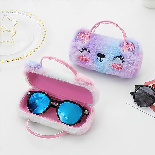 Hifot Plush Hard Eyeglass Case, Makeup Storage Bag Portable Sunglasses Pouch Hard Shell with Handle - color: Multicolor