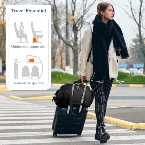 TOPDesign Travel Duffel Bag, Puffy Carry On Overnight, Gym Bag w/Wet Pocket - color: Black