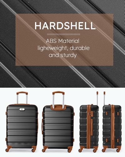 Suitour 4 Piece Luggage Set, Carry on Suitcase with ABS hardshell,Spinner Wheels & TSA Lock (16"/20"/24"/28") - color: Black Brown, size: 4-Piece Set