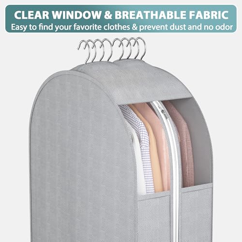 Liuoud 10" Gusseted Garment Bags for Hanging Clothes with Clear Window, 50” - color: Grey with window, size: 50 inch