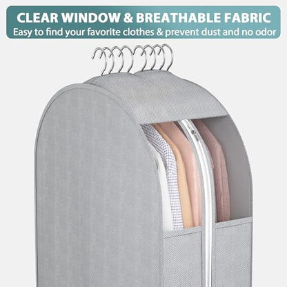 Liuoud 10" Gusseted Garment Bags for Hanging Clothes with Clear Window, 50” - color: Grey with window, size: 50 inch