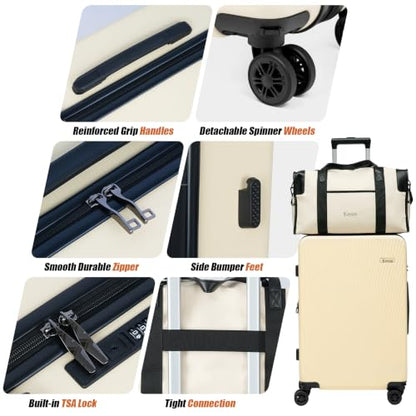 Eeeza Luggage Sets 3 Piece, Carry on Luggage 20in Suitcase Set,Beige - color: Beige, size: 3 Piece (20")