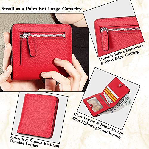 Small Leather Wallet for Women, Ladies Credit Card Holder RFID Blocking Women's Mini Bifold Pocket Purse - color: Red Rfid Blocking