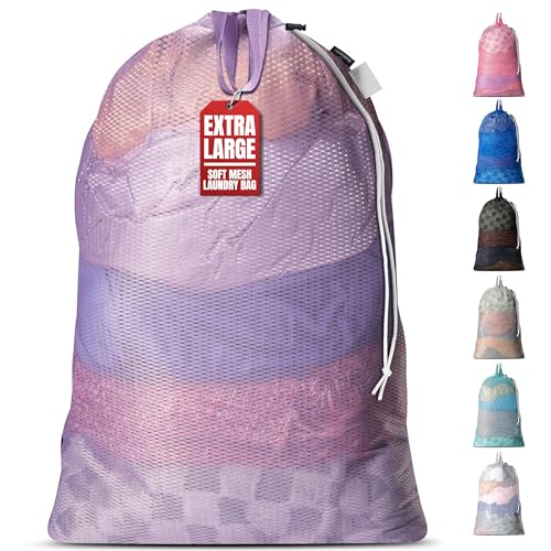 Handy Laundry XL Heavy Duty Mesh Laundry Bag 24x36 in, Drawstring Purple - color: Purple, size: 1-Pack