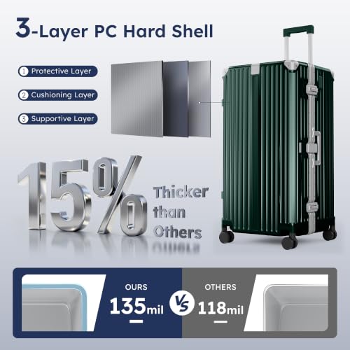 ALPHA CAMP Trunk Luggage 30 Inch with Aluminum Frame Zipperless Suitcase - color: Green, size: 30 Inch