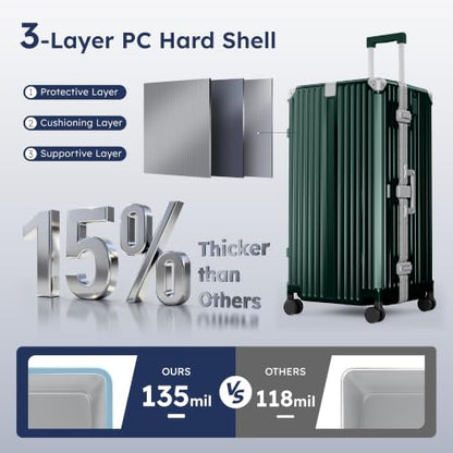 ALPHA CAMP Trunk Luggage 30 Inch with Aluminum Frame Zipperless Suitcase - color: Green, size: 30 Inch