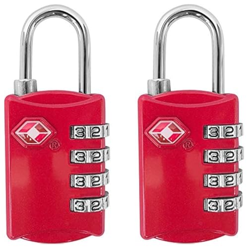 TSA Luggage Locks 2 Pack – 4-Digit Steel – Red | Keyless padlock for backpacks, travel suitcases, toolbox, filing cabinets, baggage & gym locker