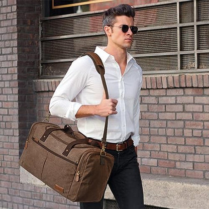 S-ZONE Canvas Travel Duffel Bag Weekend Overnight Bag for Men and Women - color: Coffee, size: X-Large