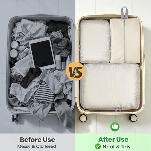 10-Set Compression Packing Cubes for Travel - color: Cream, size: 10-Set