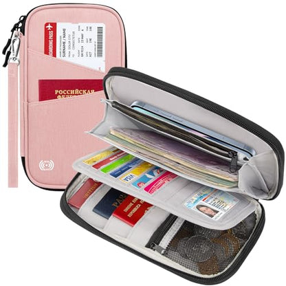 BKNOOU Family Passport Holder RFID Blocking Travel Document Organizer - color: 07 Pink